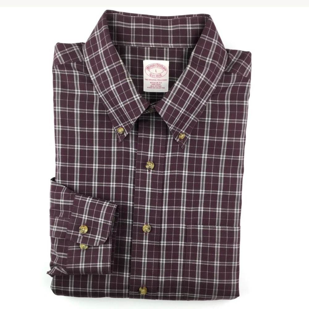 Brooks Brothers Mens Shirt Large Maroon Brown L/S